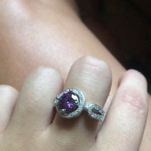 Deep purple and silver ring with crystal accents.